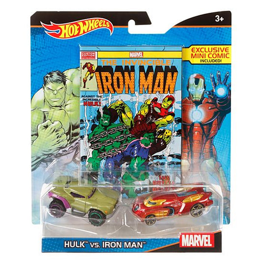 Hot Wheels Marvel Hulk vs. Iron Man Character Car 2-Pack with Mini Comic - vsd22
